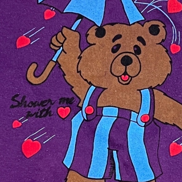 Vintage 80s Teddy Bear Shower me With Love 1980s Crewneck Pullover Sweatshirt - Picture 3 of 5